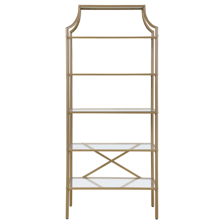 Serena 5-tier Tempered Glass Shelves Bookcase Matte Gold