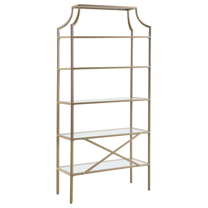 Serena 5-tier Tempered Glass Shelves Bookcase Matte Gold