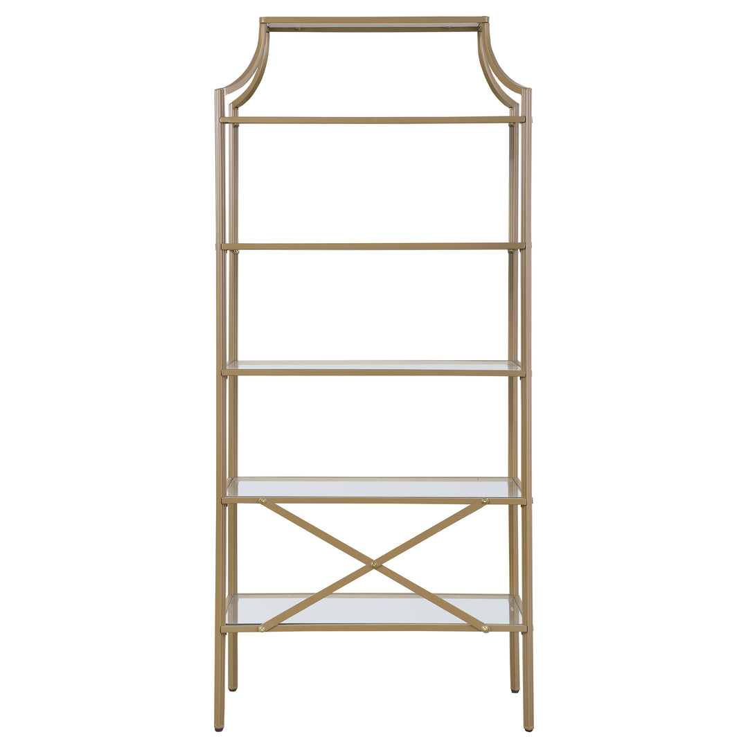 Serena 5-tier Tempered Glass Shelves Bookcase Matte Gold