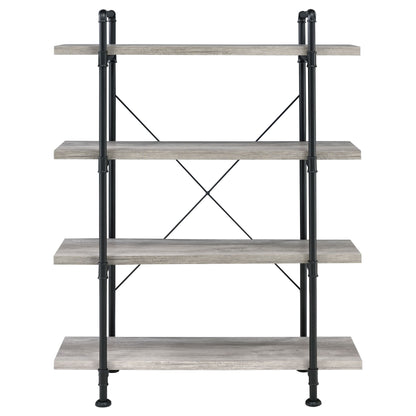 Delray 4-tier Open Shelving Bookcase Grey Driftwood and Black