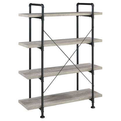 Delray 4-tier Open Shelving Bookcase Grey Driftwood and Black