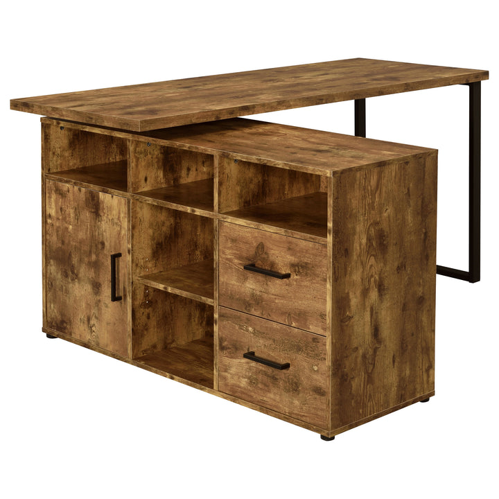 Hertford L-shape Office Desk with Storage Antique Nutmeg