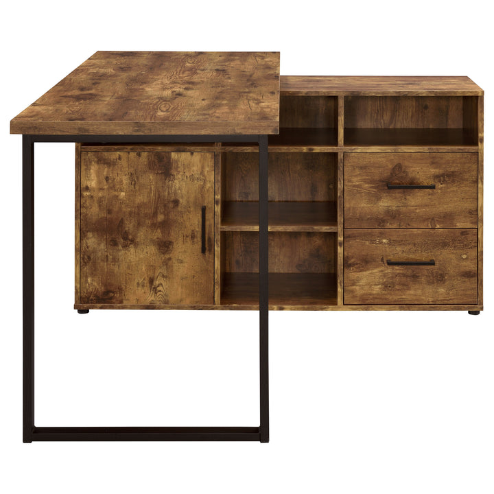 Hertford L-shape Office Desk with Storage Antique Nutmeg