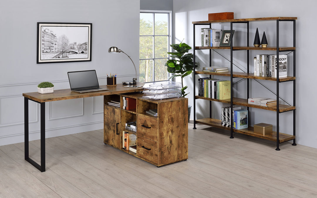 Hertford L-shape Office Desk with Storage Antique Nutmeg