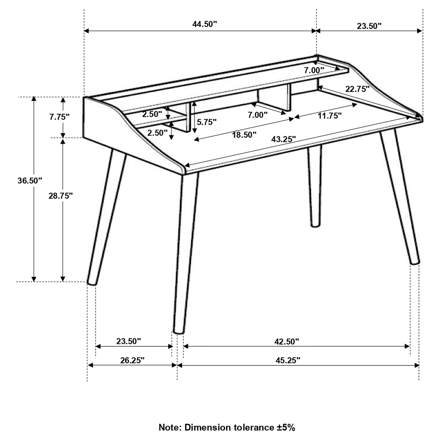 Percy 4-compartment Writing Desk Grey