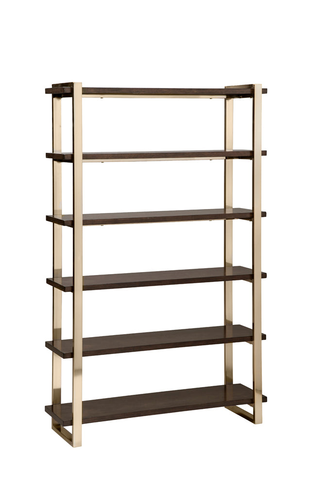 Seymour 5-tier Bookcase Walnut and Rose Brass