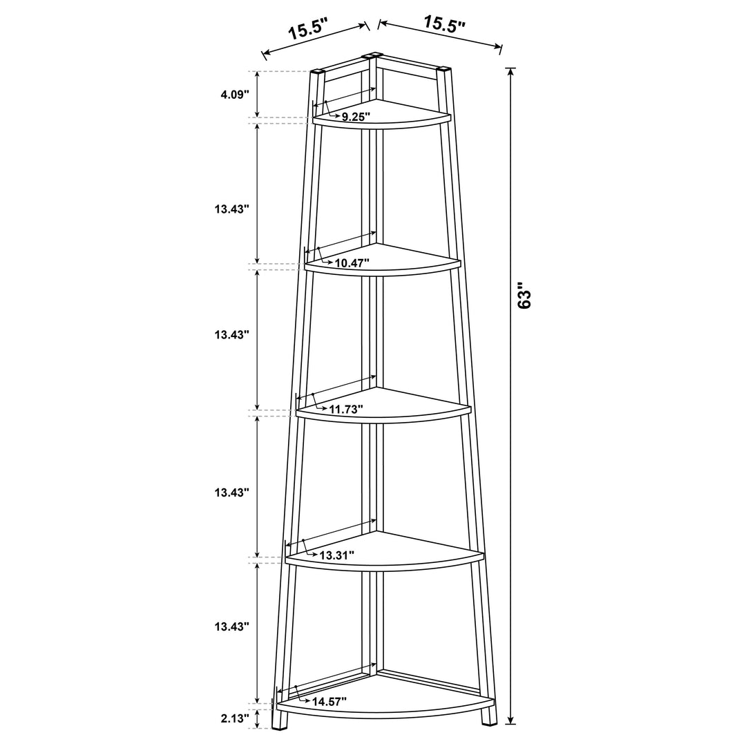 Jacksonville 5-tier Corner Bookcase Aged Walnut