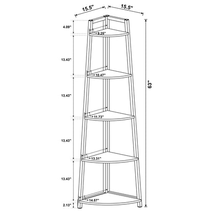 Jacksonville 5-tier Corner Bookcase Aged Walnut