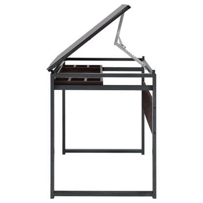 Pantano Glass Top Drafting Desk Dark Gunmetal and Chestnut