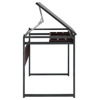 Pantano Glass Top Drafting Desk Dark Gunmetal and Chestnut