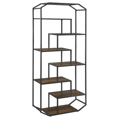 Leland 6-shelf Bookcase Rustic Brown and Dark Grey