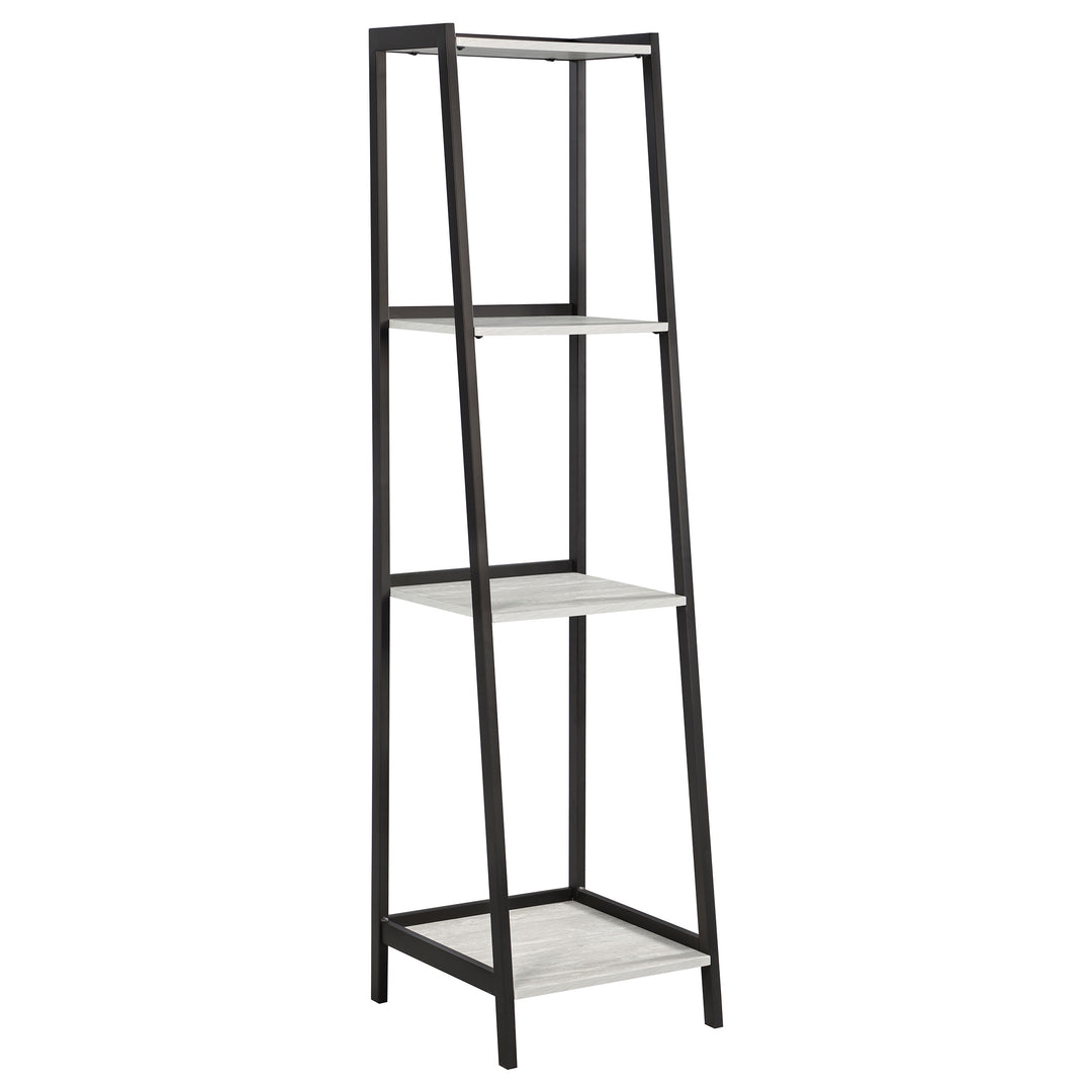 Pinckard 4-shelf Ladder Bookcase Grey Stone and Black