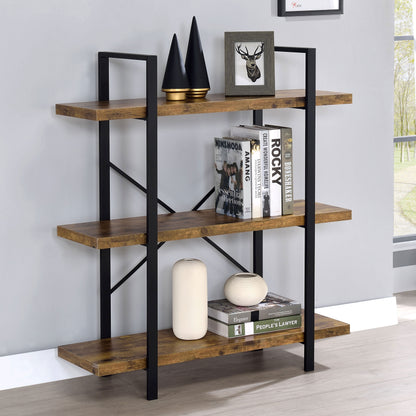 Cole 3-Shelf Bookcase Antique Nutmeg and Black