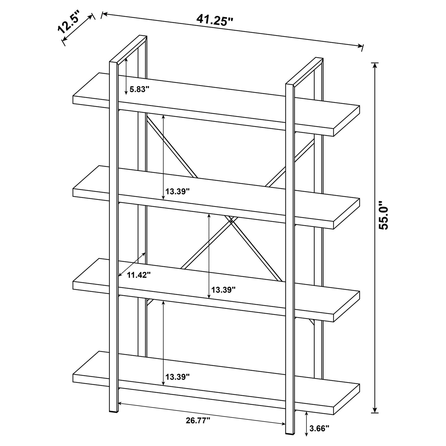 Cole 4-Shelf Bookcase Antique Nutmeg and Black