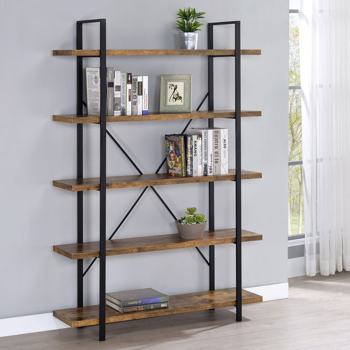 Cole 5-Shelf Bookcase Antique Nutmeg and Black