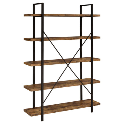 Cole 5-Shelf Bookcase Antique Nutmeg and Black