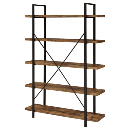 Cole 5-Shelf Bookcase Antique Nutmeg and Black