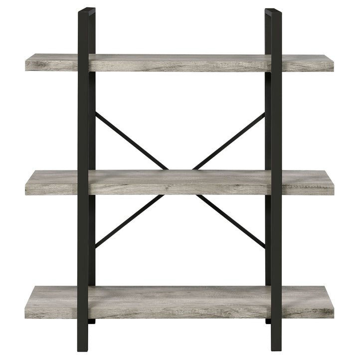 Cole 3-Shelf Bookcase Grey Driftwood and Gunmetal