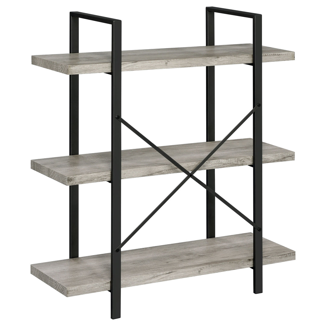 Cole 3-Shelf Bookcase Grey Driftwood and Gunmetal