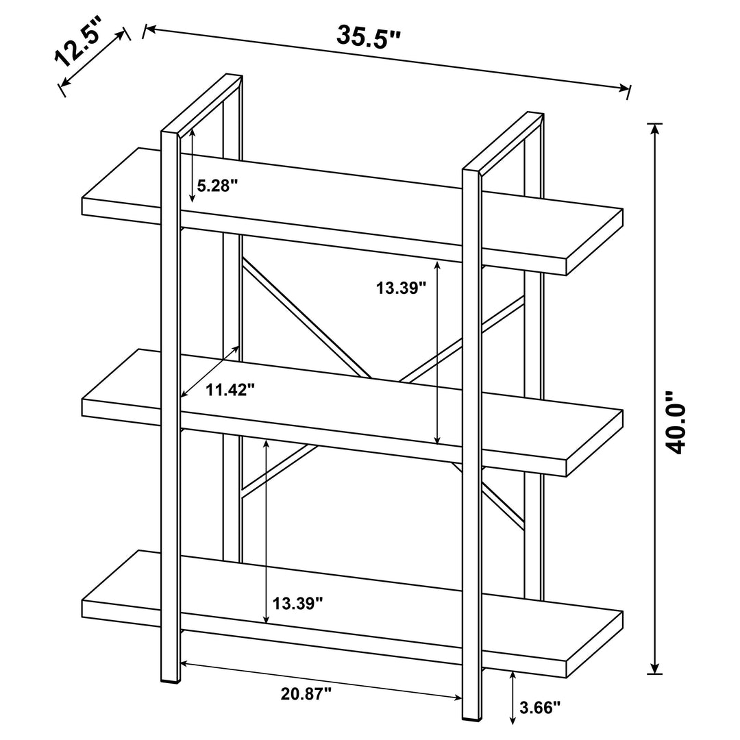 Cole 3-Shelf Bookcase Grey Driftwood and Gunmetal