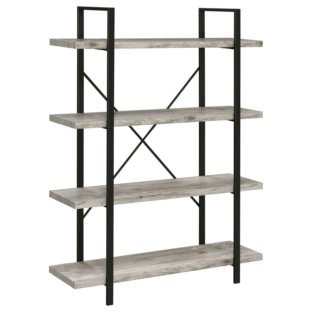 Cole 4-Shelf Bookcase Grey Driftwood and Gunmetal