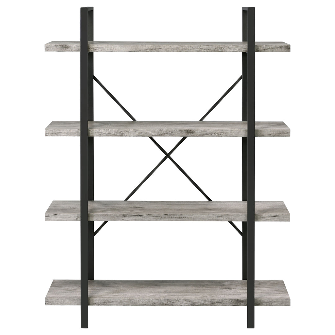 Cole 4-Shelf Bookcase Grey Driftwood and Gunmetal