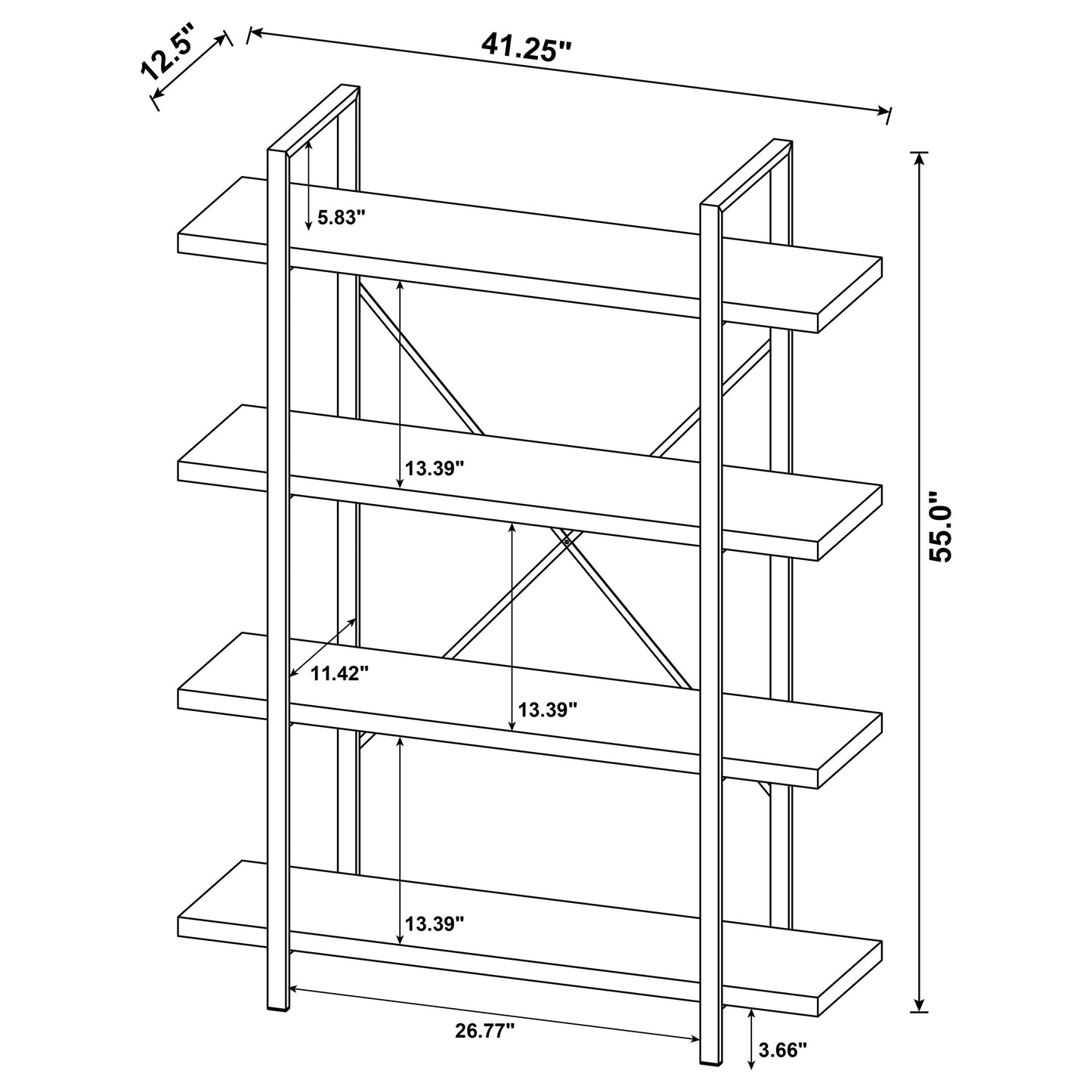 Cole 4-Shelf Bookcase Grey Driftwood and Gunmetal