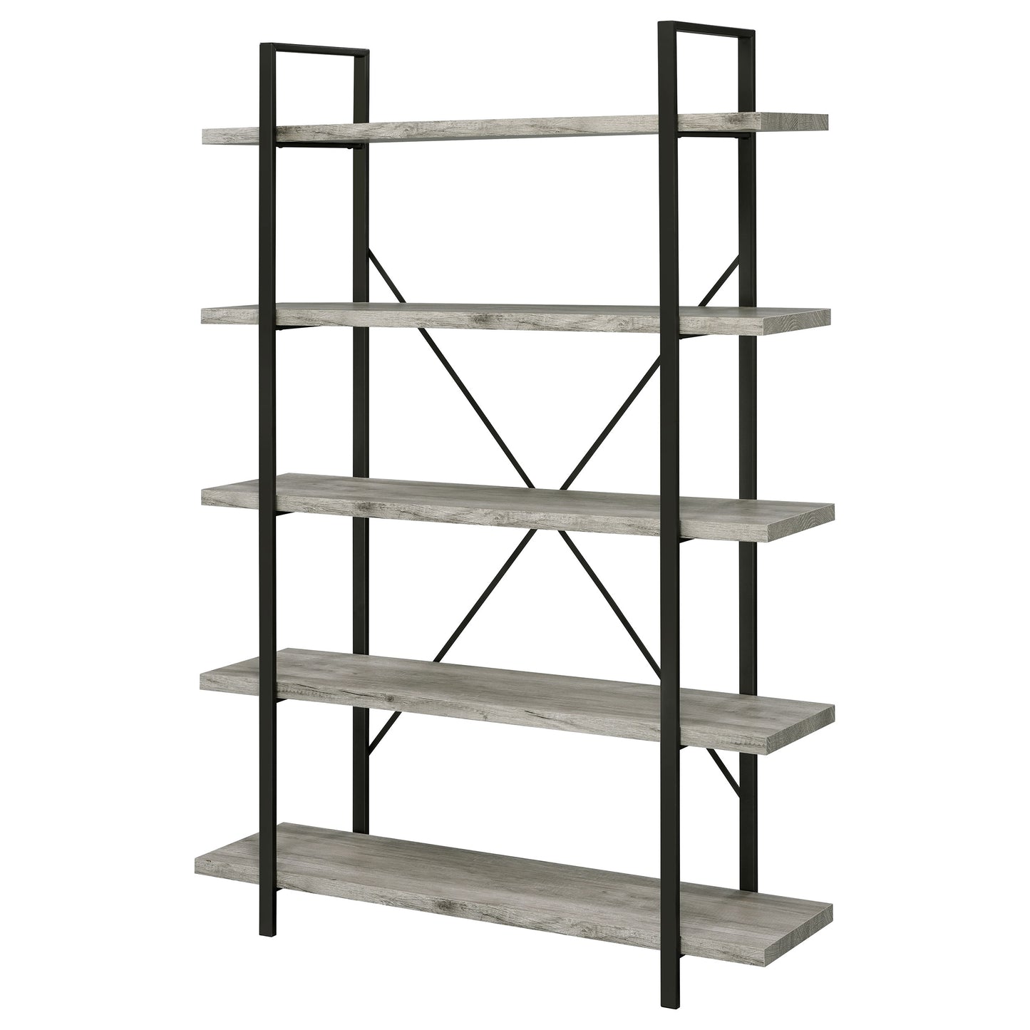 Cole 5-Shelf Bookcase Grey Driftwood and Gunmetal