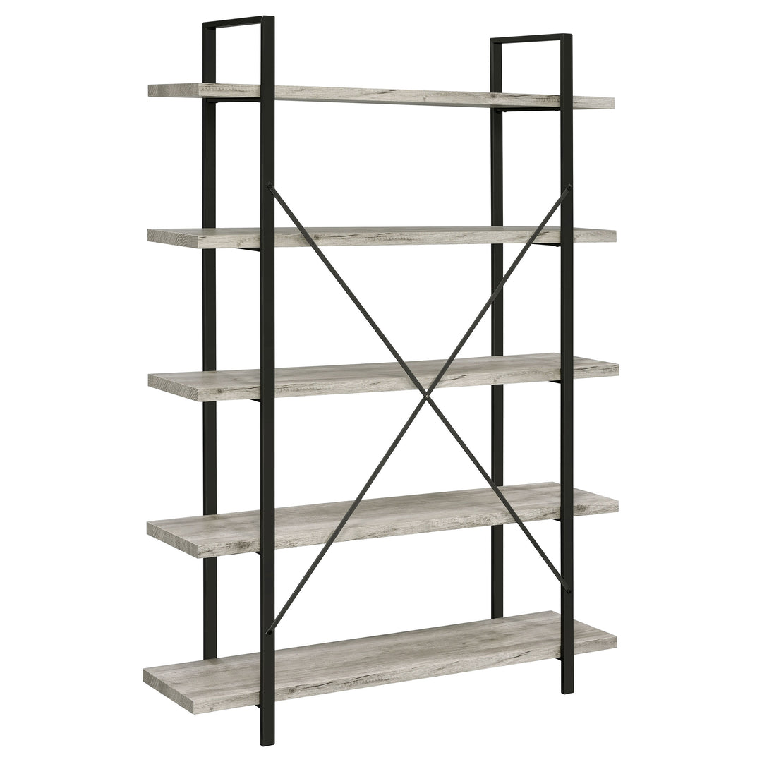 Cole 5-Shelf Bookcase Grey Driftwood and Gunmetal