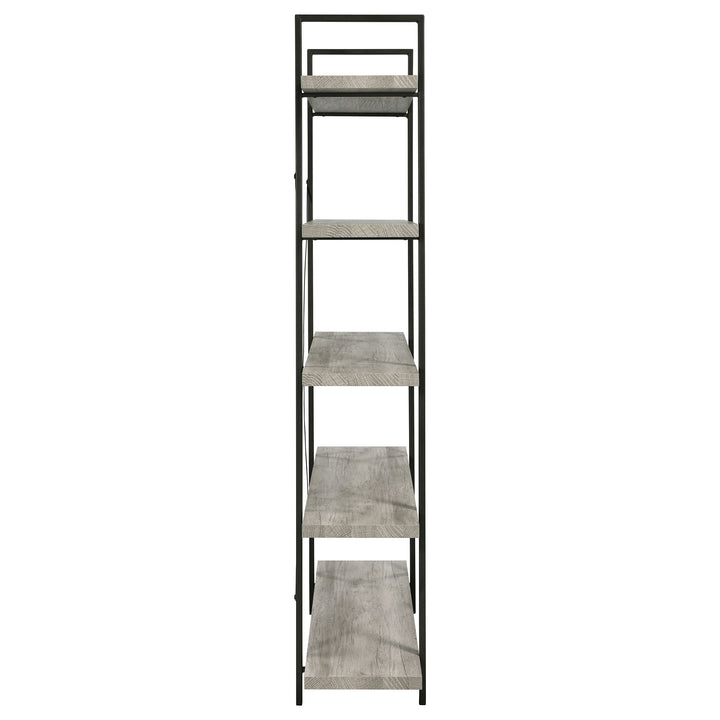 Cole 5-Shelf Bookcase Grey Driftwood and Gunmetal