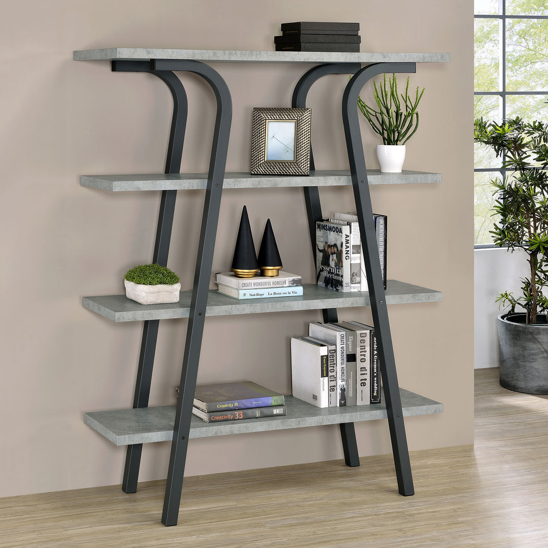 Tatum 4-tier Rectangular Bookcase Cement and Gunmetal