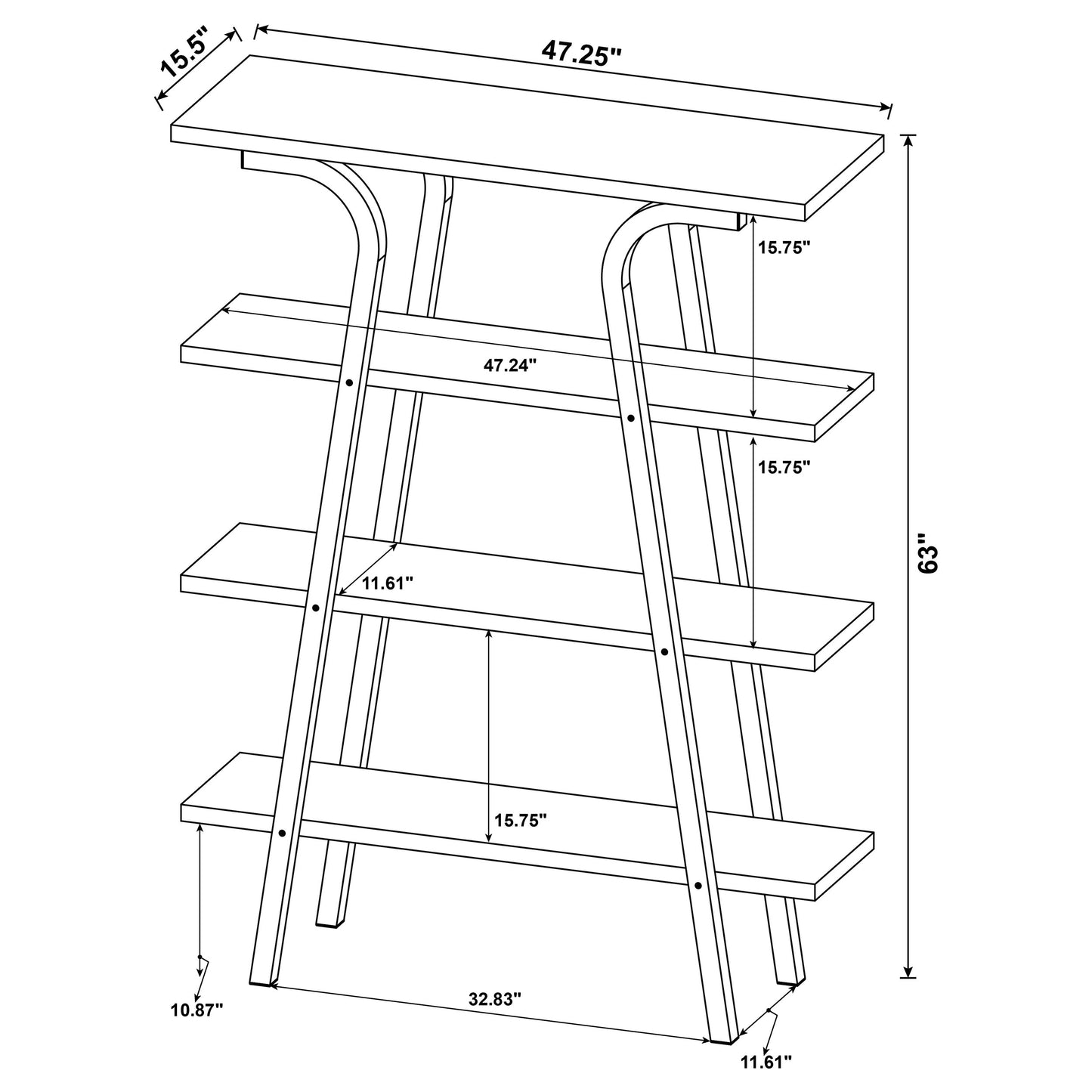 Tatum 4-tier Rectangular Bookcase Cement and Gunmetal