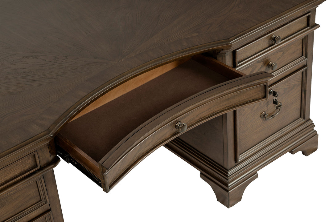 Hartshill Executive Desk with File Cabinets Burnished Oak