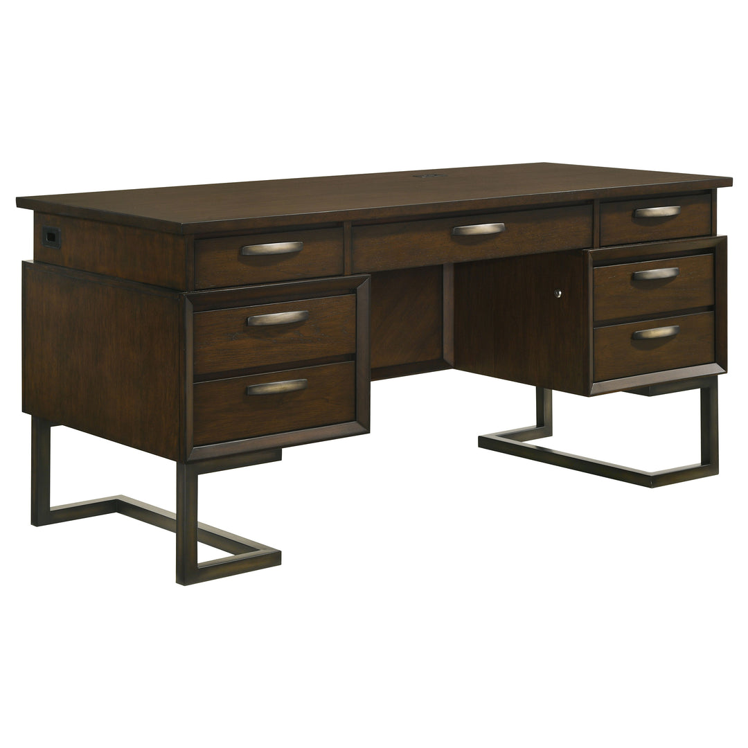 Marshall 6-drawer Executive Desk Dark Walnut and Gunmetal