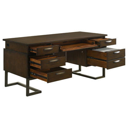 Marshall 6-drawer Executive Desk Dark Walnut and Gunmetal