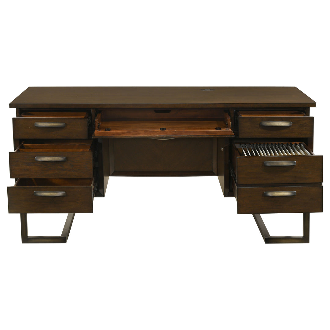 Marshall 6-drawer Executive Desk Dark Walnut and Gunmetal