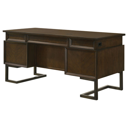 Marshall 6-drawer Executive Desk Dark Walnut and Gunmetal