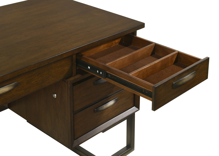 Marshall 6-drawer Executive Desk Dark Walnut and Gunmetal