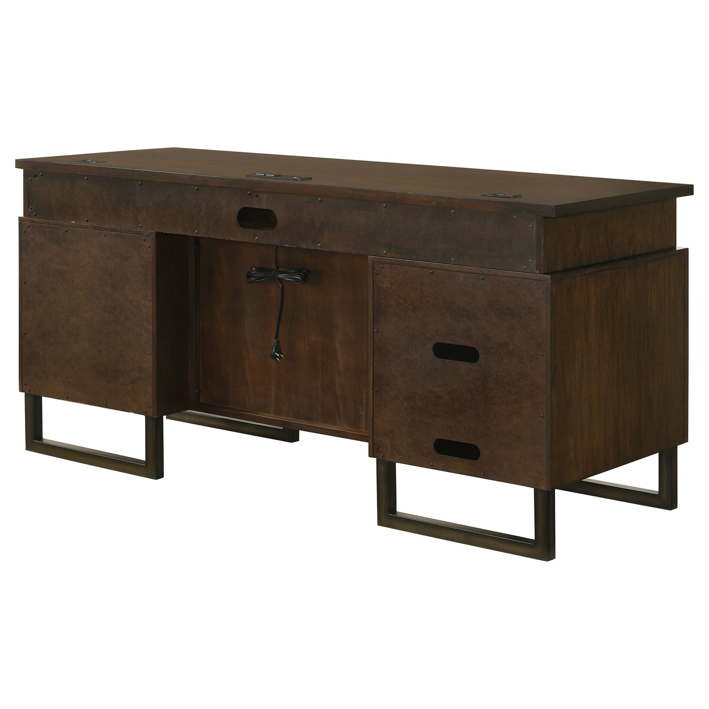 Marshall 5-drawer Credenza Desk With Power Outlet Dark Walnut and Gunmetal