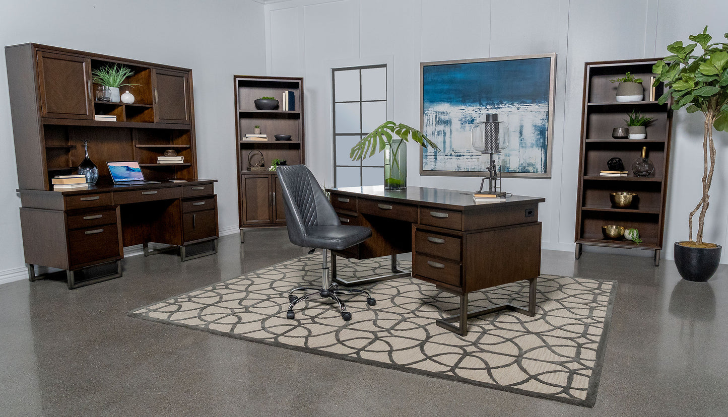 Marshall 10-drawer Credenza Desk With Hutch Dark Walnut and Gunmetal