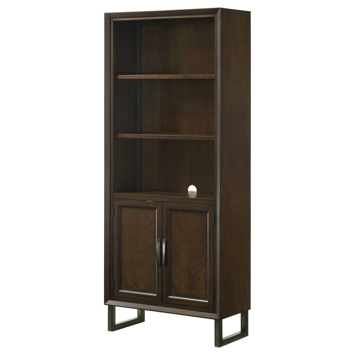 Marshall 5-shelf Bookcase With Storage Cabinet Dark Walnut and Gunmetal