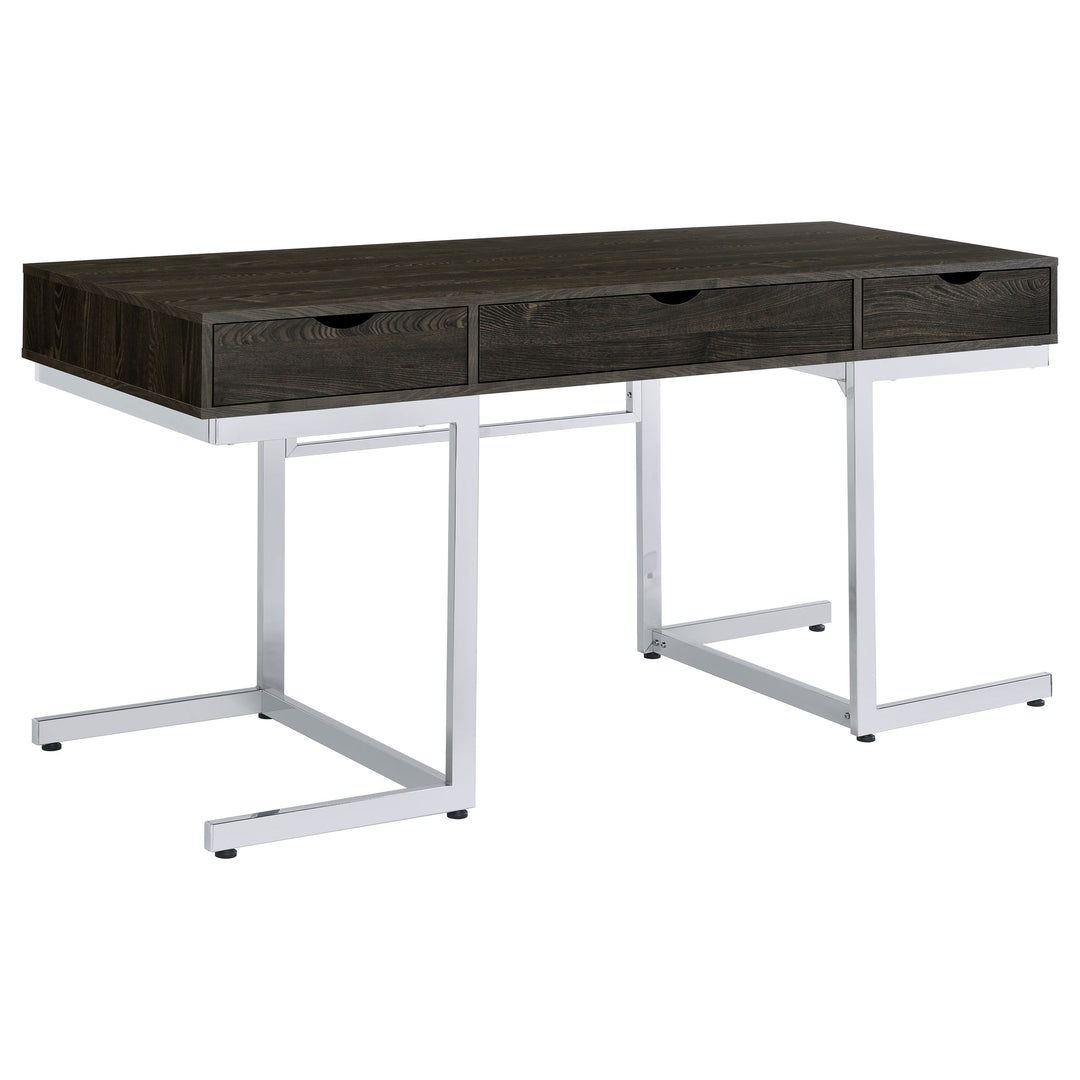 Noorvik 3-piece Writing Desk Set Dark Oak and Chrome