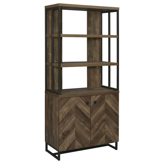 Millbrook 2-door Bookcase Rustic Oak Herringbone and Gunmetal