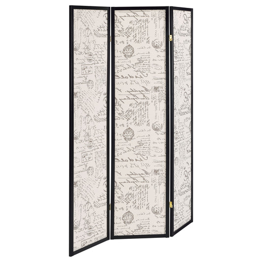 Felice 3-panel French Script Print Folding Screen Espresso