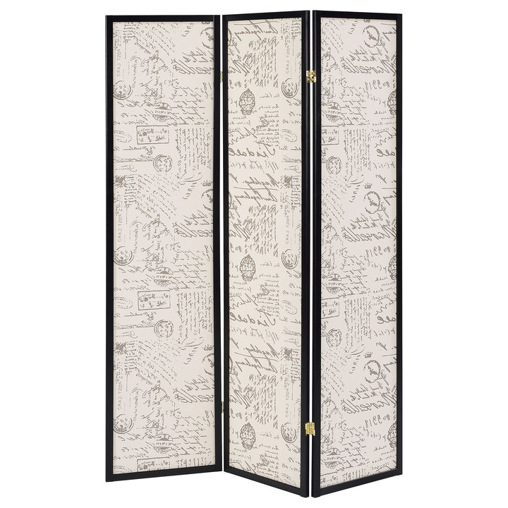 Felice 3-panel French Script Print Folding Screen Espresso