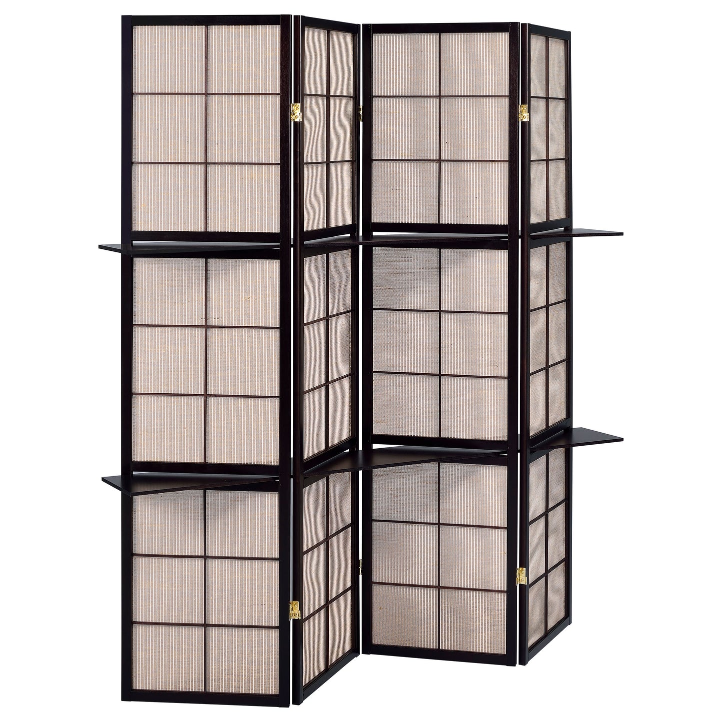 Iggy 4-panel Folding Screen with Removable Shelves Tan and Cappuccino