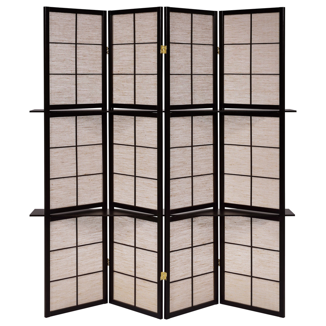 Iggy 4-panel Folding Screen with Removable Shelves Tan and Cappuccino