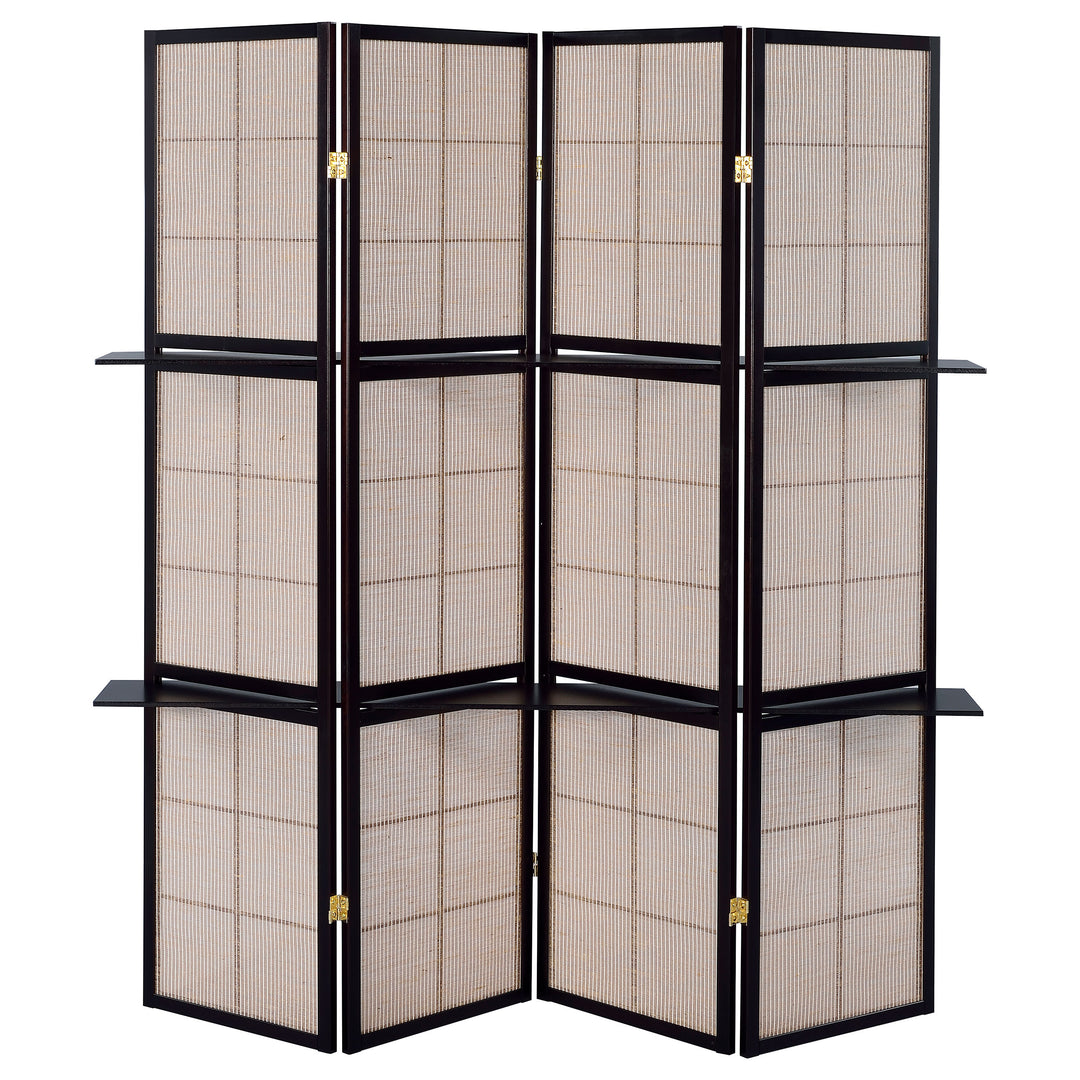 Iggy 4-panel Folding Screen with Removable Shelves Tan and Cappuccino