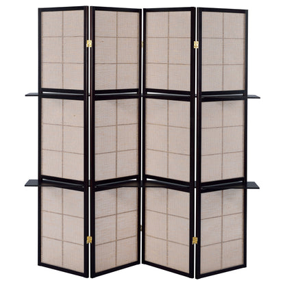 Iggy 4-panel Folding Screen with Removable Shelves Tan and Cappuccino