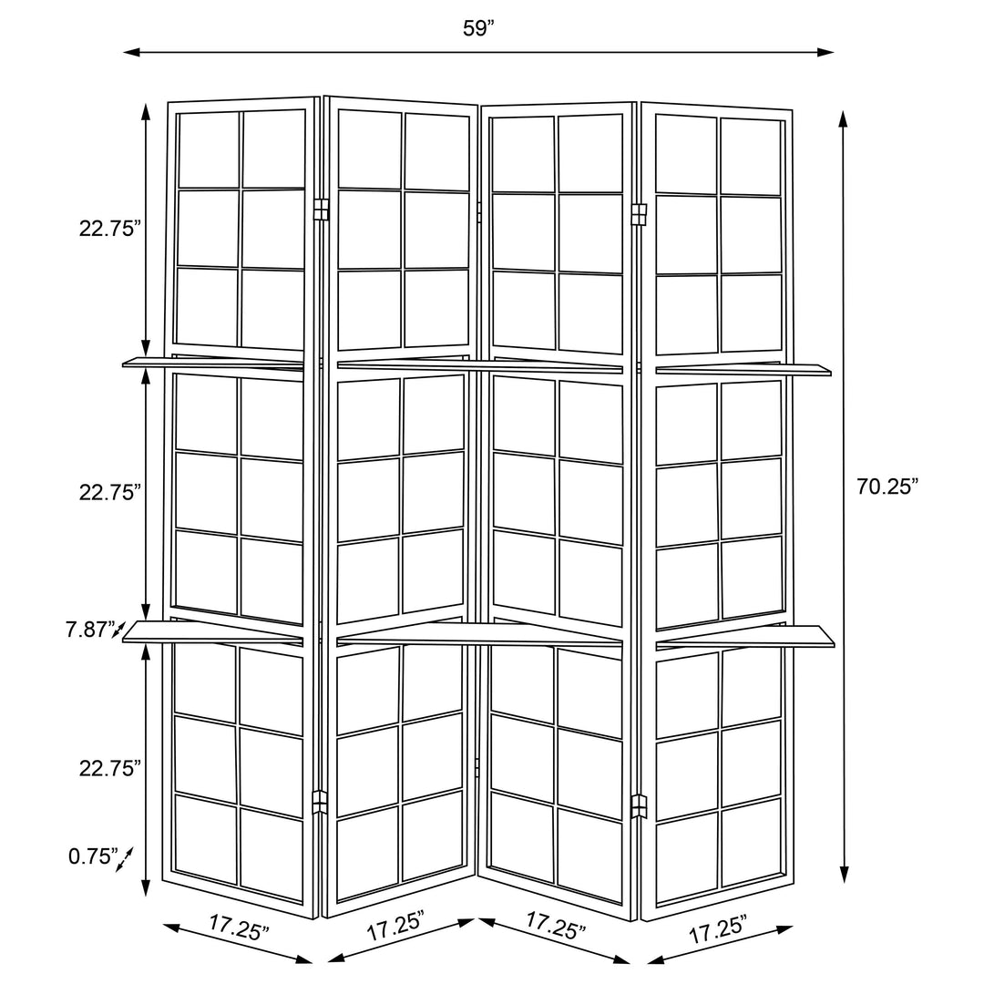 Iggy 4-panel Folding Screen with Removable Shelves Tan and Cappuccino